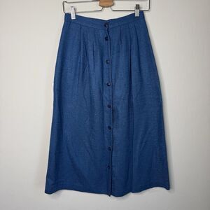 B. Bronson Vintage 70’s Size 8 Flax Blue Button Front Full Midi Skirt Modest